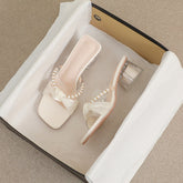 Tacones altos de perla con temperamento francés grueso para mujer